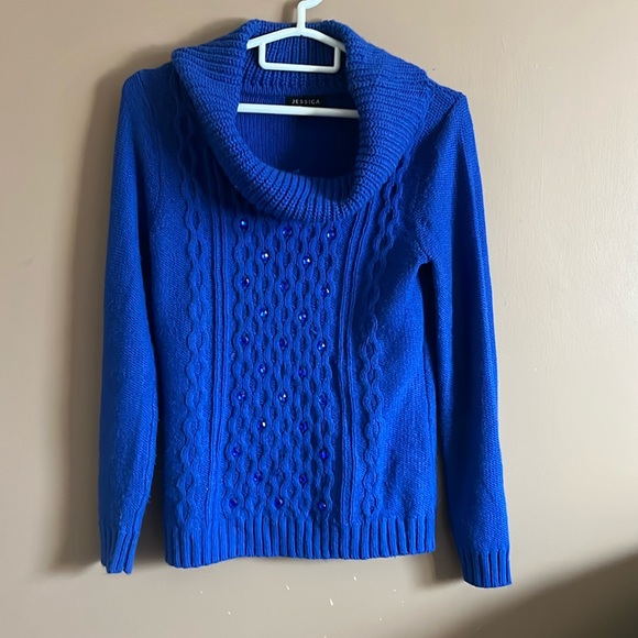 Colbalt blue sweater cowl neck - Picture 1 of 5
